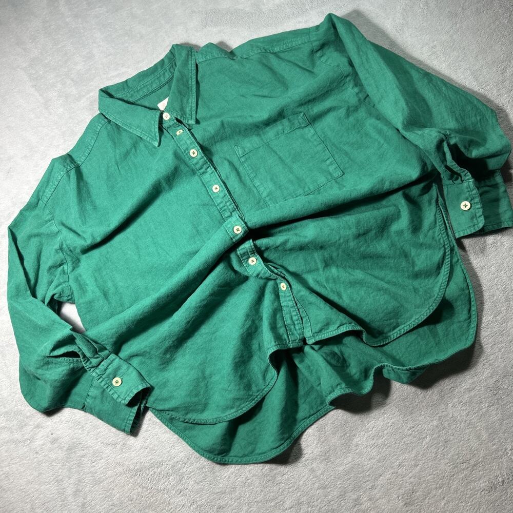 Anthropologie Maeve Linen Button Up Shirt Women Small Green Boho Granola Cottage